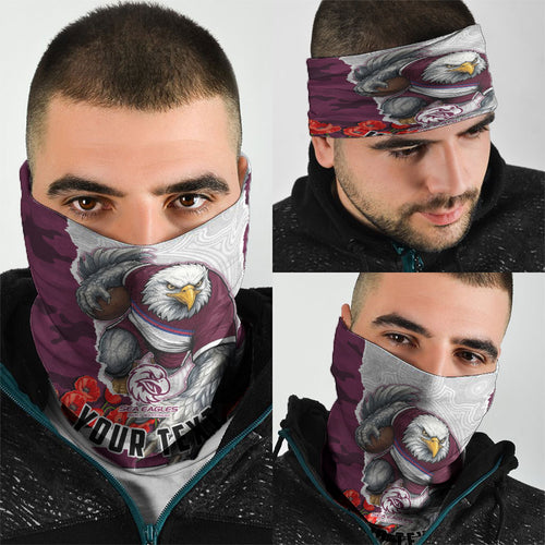 Personalized Sea Eagles ANZAC Tribute Neck Gaiter Poppy Field Soldier Silhouette Aboriginal Rugby Mascot