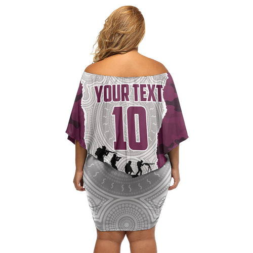 Personalized Sea Eagles ANZAC Tribute Off Shoulder Short Dress Poppy Field Soldier Silhouette Aboriginal Rugby Mascot