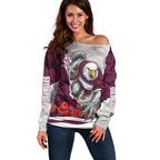 Personalized Sea Eagles ANZAC Tribute Off Shoulder Sweater Poppy Field Soldier Silhouette Aboriginal Rugby Mascot