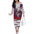 Personalized Sea Eagles ANZAC Tribute Off The Shoulder Long Sleeve Dress Poppy Field Soldier Silhouette Aboriginal Rugby Mascot