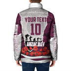 Personalized Sea Eagles ANZAC Tribute Padded Jacket Poppy Field Soldier Silhouette Aboriginal Rugby Mascot