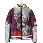 Personalized Sea Eagles ANZAC Tribute Padded Jacket Poppy Field Soldier Silhouette Aboriginal Rugby Mascot