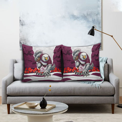 Personalized Sea Eagles ANZAC Tribute Pillow Cover Poppy Field Soldier Silhouette Aboriginal Rugby Mascot
