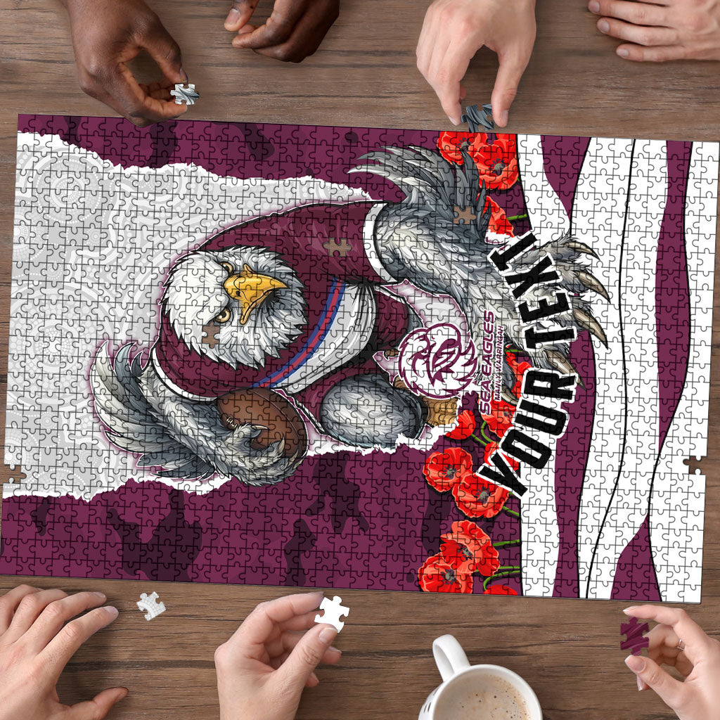 Personalized Sea Eagles ANZAC Tribute Puzzle Poppy Field Soldier Silhouette Aboriginal Rugby Mascot