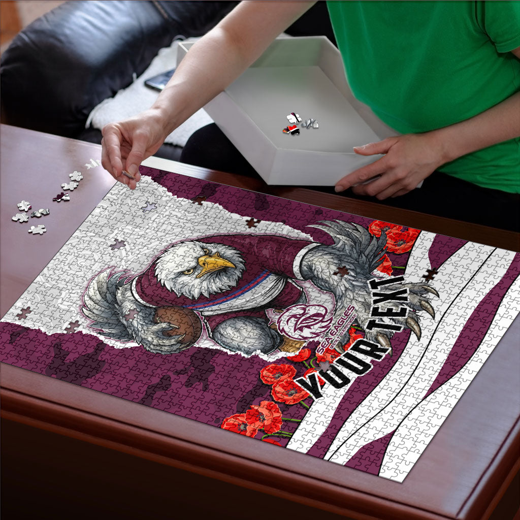 Personalized Sea Eagles ANZAC Tribute Puzzle Poppy Field Soldier Silhouette Aboriginal Rugby Mascot