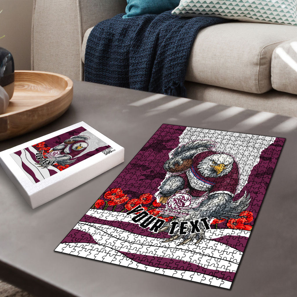 Personalized Sea Eagles ANZAC Tribute Puzzle Poppy Field Soldier Silhouette Aboriginal Rugby Mascot