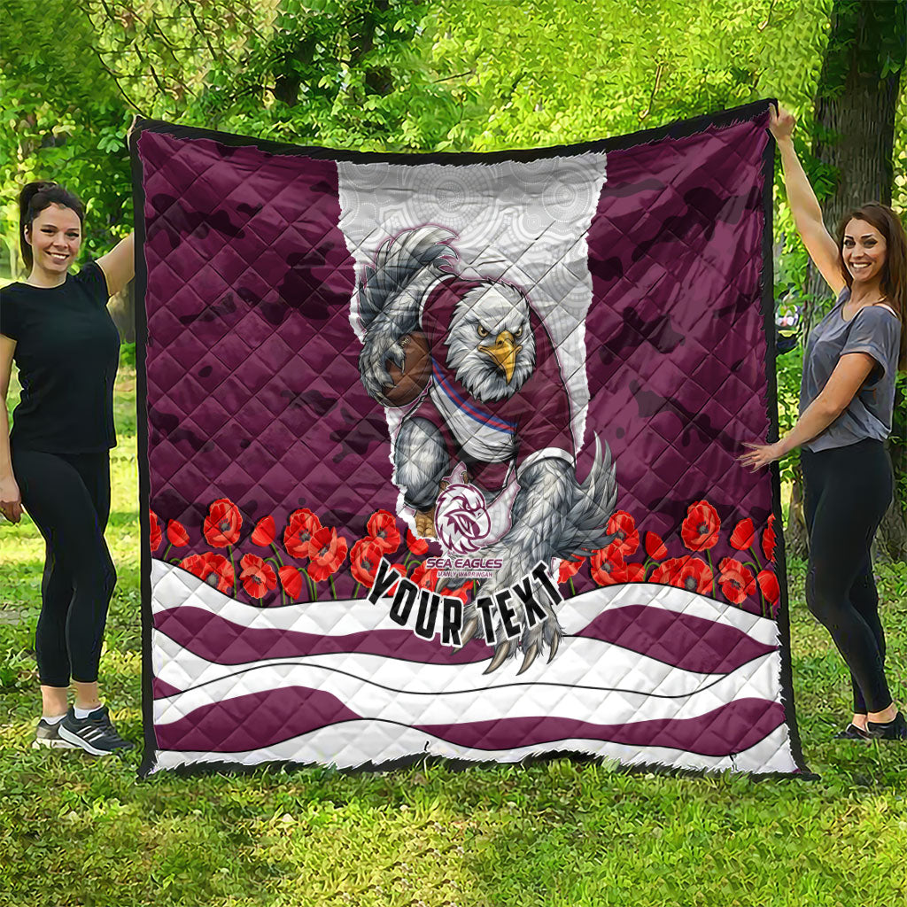 Personalized Sea Eagles ANZAC Tribute Quilt Poppy Field Soldier Silhouette Aboriginal Rugby Mascot