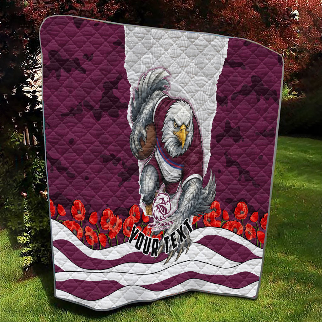 Personalized Sea Eagles ANZAC Tribute Quilt Poppy Field Soldier Silhouette Aboriginal Rugby Mascot