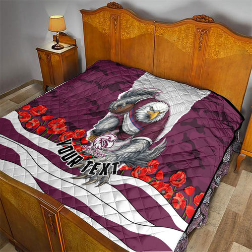 Personalized Sea Eagles ANZAC Tribute Quilt Poppy Field Soldier Silhouette Aboriginal Rugby Mascot