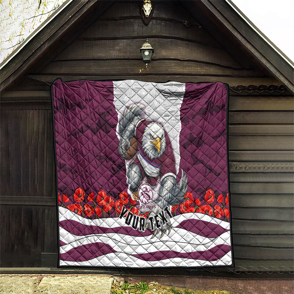 Personalized Sea Eagles ANZAC Tribute Quilt Poppy Field Soldier Silhouette Aboriginal Rugby Mascot