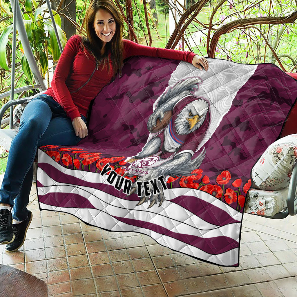 Personalized Sea Eagles ANZAC Tribute Quilt Poppy Field Soldier Silhouette Aboriginal Rugby Mascot