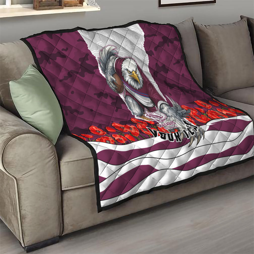 Personalized Sea Eagles ANZAC Tribute Quilt Poppy Field Soldier Silhouette Aboriginal Rugby Mascot