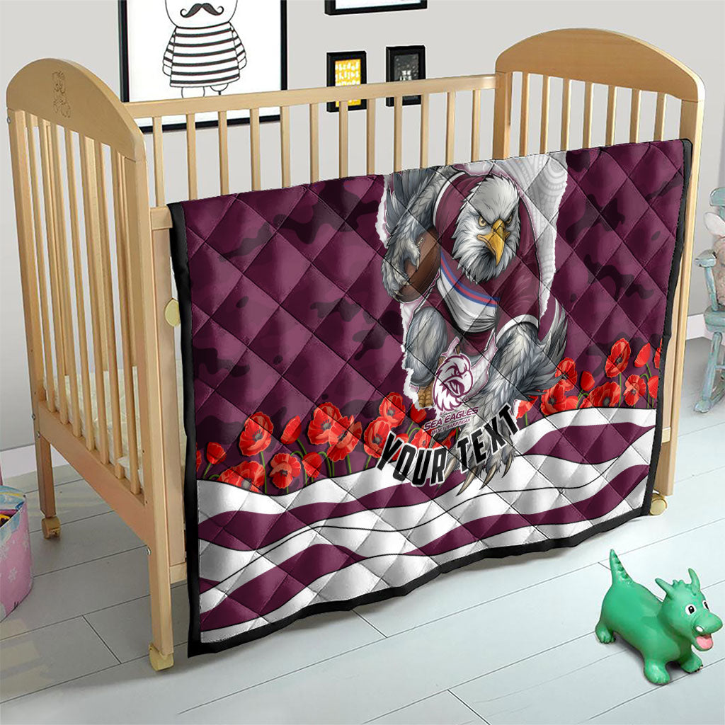 Personalized Sea Eagles ANZAC Tribute Quilt Poppy Field Soldier Silhouette Aboriginal Rugby Mascot