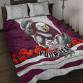 Personalized Sea Eagles ANZAC Tribute Quilt Bed Set Poppy Field Soldier Silhouette Aboriginal Rugby Mascot