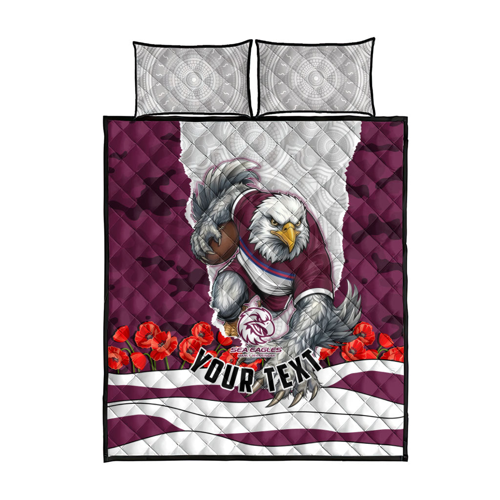 Personalized Sea Eagles ANZAC Tribute Quilt Bed Set Poppy Field Soldier Silhouette Aboriginal Rugby Mascot