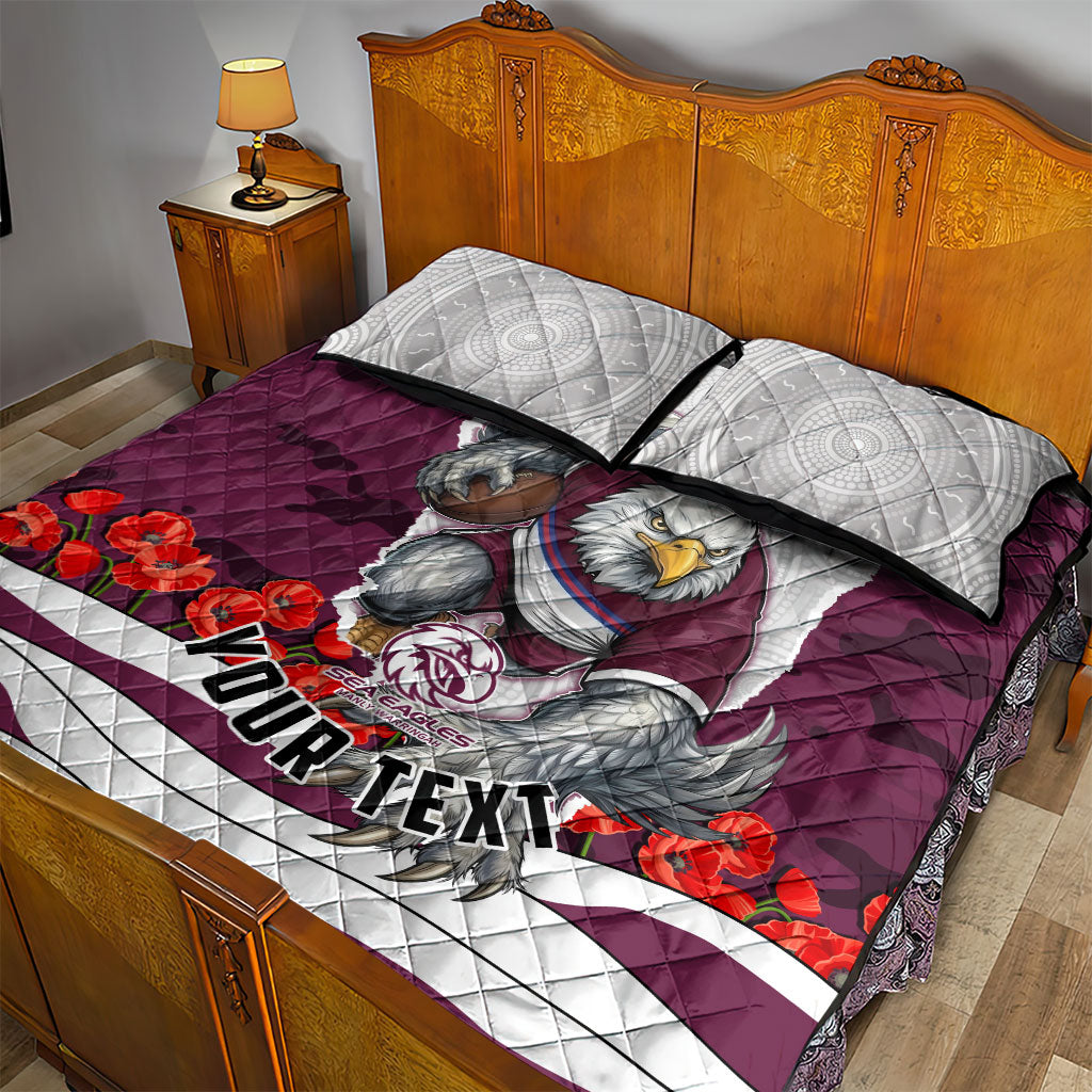 Personalized Sea Eagles ANZAC Tribute Quilt Bed Set Poppy Field Soldier Silhouette Aboriginal Rugby Mascot