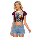 Personalized Sea Eagles ANZAC Tribute Raglan Cropped T Shirt Poppy Field Soldier Silhouette Aboriginal Rugby Mascot