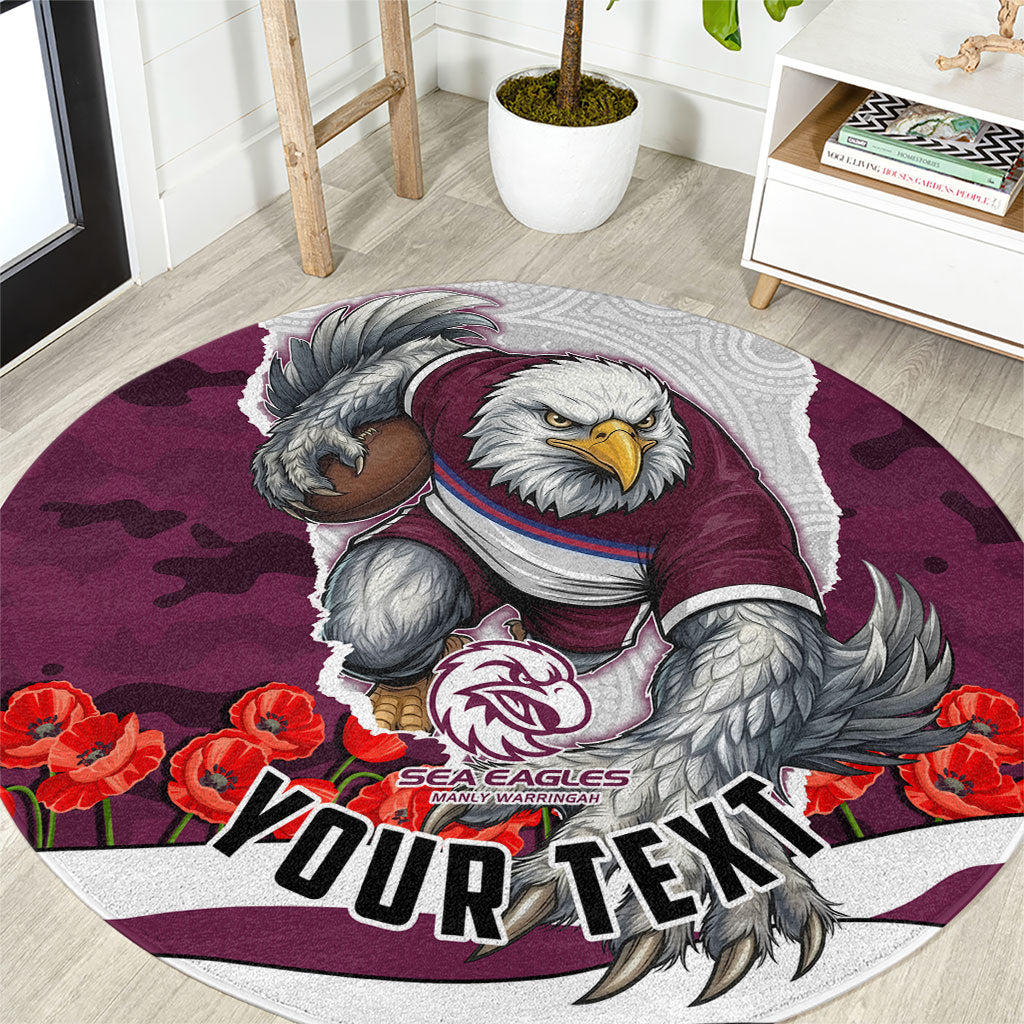 Personalized Sea Eagles ANZAC Tribute Round Carpet Poppy Field Soldier Silhouette Aboriginal Rugby Mascot
