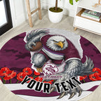 Personalized Sea Eagles ANZAC Tribute Round Carpet Poppy Field Soldier Silhouette Aboriginal Rugby Mascot