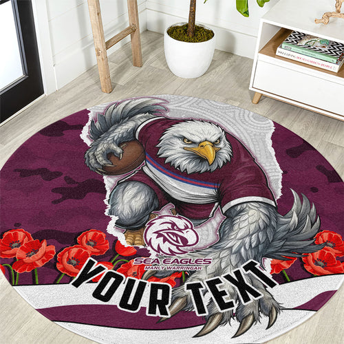 Personalized Sea Eagles ANZAC Tribute Round Carpet Poppy Field Soldier Silhouette Aboriginal Rugby Mascot