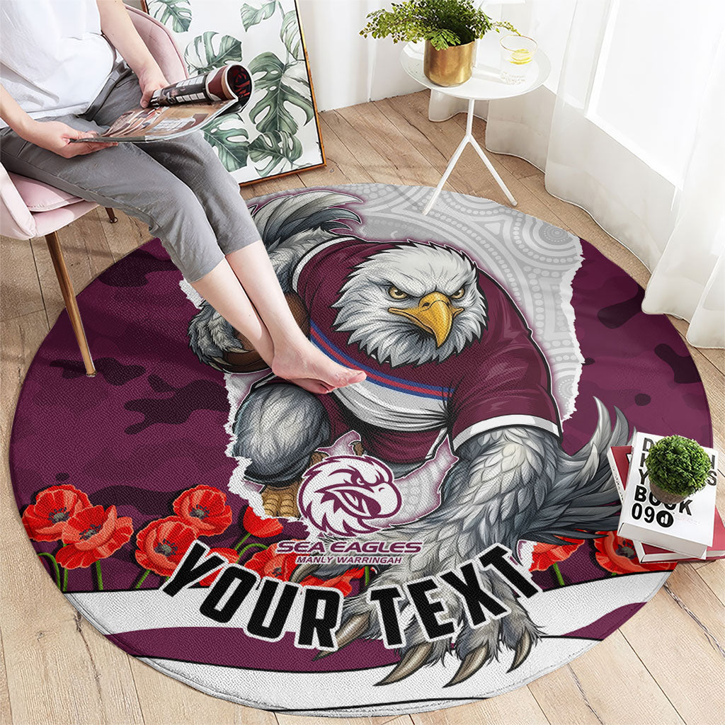 Personalized Sea Eagles ANZAC Tribute Round Carpet Poppy Field Soldier Silhouette Aboriginal Rugby Mascot