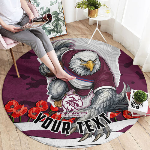 Personalized Sea Eagles ANZAC Tribute Round Carpet Poppy Field Soldier Silhouette Aboriginal Rugby Mascot