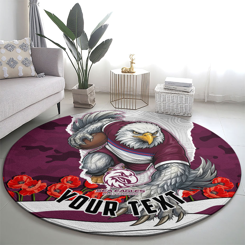 Personalized Sea Eagles ANZAC Tribute Round Carpet Poppy Field Soldier Silhouette Aboriginal Rugby Mascot