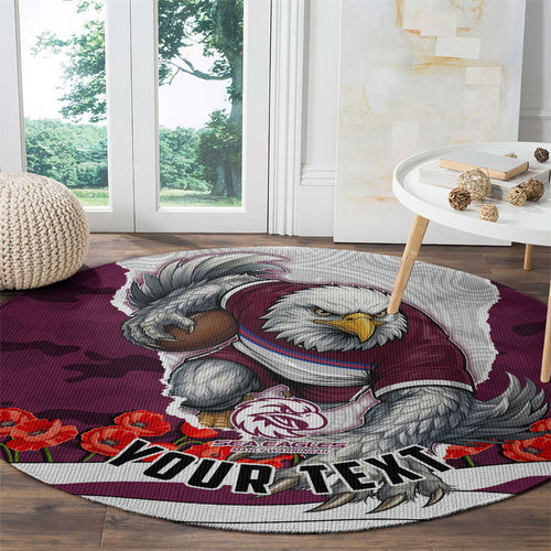 Personalized Sea Eagles ANZAC Tribute Round Carpet Poppy Field Soldier Silhouette Aboriginal Rugby Mascot