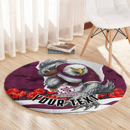 Personalized Sea Eagles ANZAC Tribute Round Carpet Poppy Field Soldier Silhouette Aboriginal Rugby Mascot