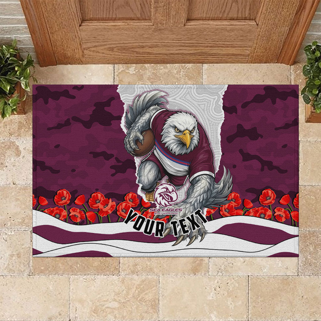 Personalized Sea Eagles ANZAC Tribute Rubber Doormat Poppy Field Soldier Silhouette Aboriginal Rugby Mascot