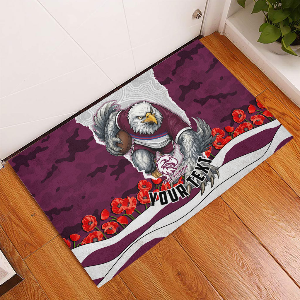 Personalized Sea Eagles ANZAC Tribute Rubber Doormat Poppy Field Soldier Silhouette Aboriginal Rugby Mascot