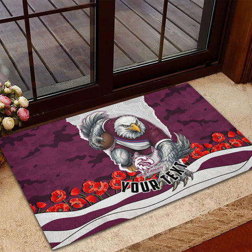 Personalized Sea Eagles ANZAC Tribute Rubber Doormat Poppy Field Soldier Silhouette Aboriginal Rugby Mascot