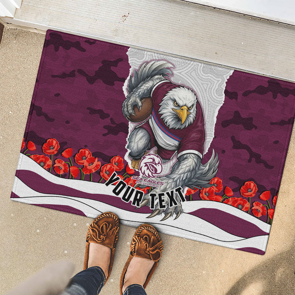 Personalized Sea Eagles ANZAC Tribute Rubber Doormat Poppy Field Soldier Silhouette Aboriginal Rugby Mascot