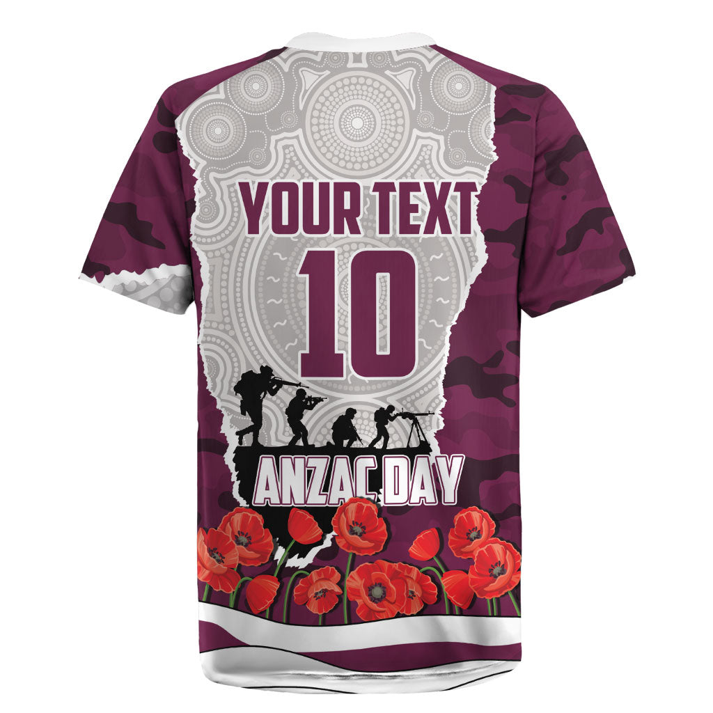 Personalized Sea Eagles ANZAC Tribute Rugby Jersey Poppy Field Soldier Silhouette Aboriginal Rugby Mascot