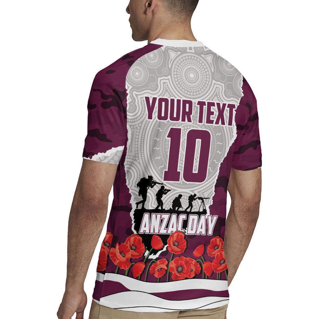 Personalized Sea Eagles ANZAC Tribute Rugby Jersey Poppy Field Soldier Silhouette Aboriginal Rugby Mascot