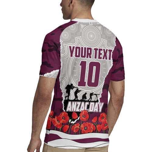 Personalized Sea Eagles ANZAC Tribute Rugby Jersey Poppy Field Soldier Silhouette Aboriginal Rugby Mascot