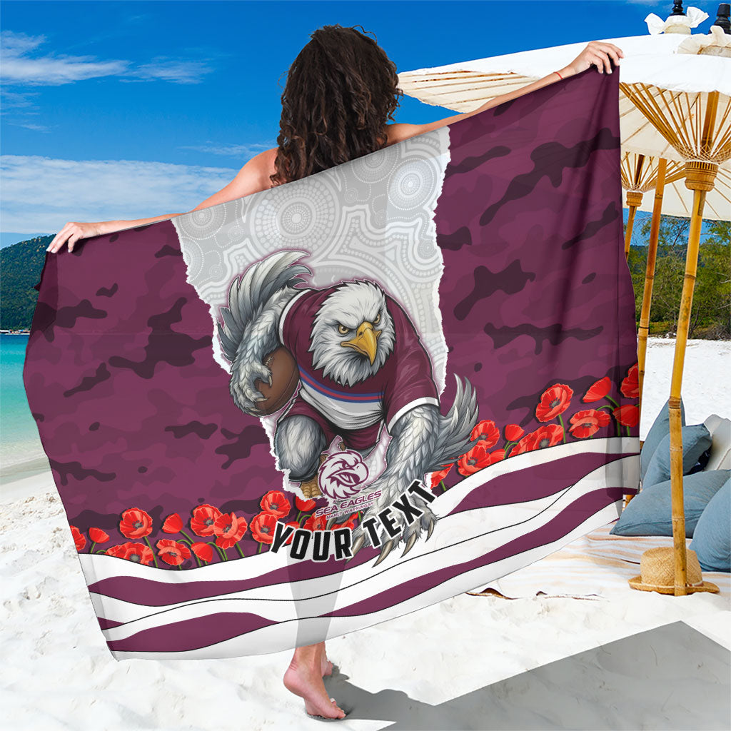 Personalized Sea Eagles ANZAC Tribute Sarong Poppy Field Soldier Silhouette Aboriginal Rugby Mascot