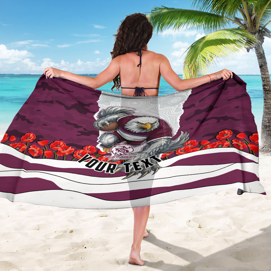 Personalized Sea Eagles ANZAC Tribute Sarong Poppy Field Soldier Silhouette Aboriginal Rugby Mascot