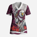 Personalized Sea Eagles ANZAC Tribute Scrub Top Poppy Field Soldier Silhouette Aboriginal Rugby Mascot