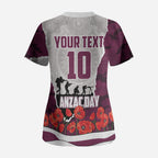 Personalized Sea Eagles ANZAC Tribute Scrub Top Poppy Field Soldier Silhouette Aboriginal Rugby Mascot