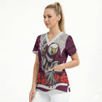 Personalized Sea Eagles ANZAC Tribute Scrub Top Poppy Field Soldier Silhouette Aboriginal Rugby Mascot
