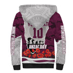 Personalized Sea Eagles ANZAC Tribute Sherpa Hoodie Poppy Field Soldier Silhouette Aboriginal Rugby Mascot