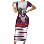 Personalized Sea Eagles ANZAC Tribute Short Sleeve Bodycon Dress Poppy Field Soldier Silhouette Aboriginal Rugby Mascot