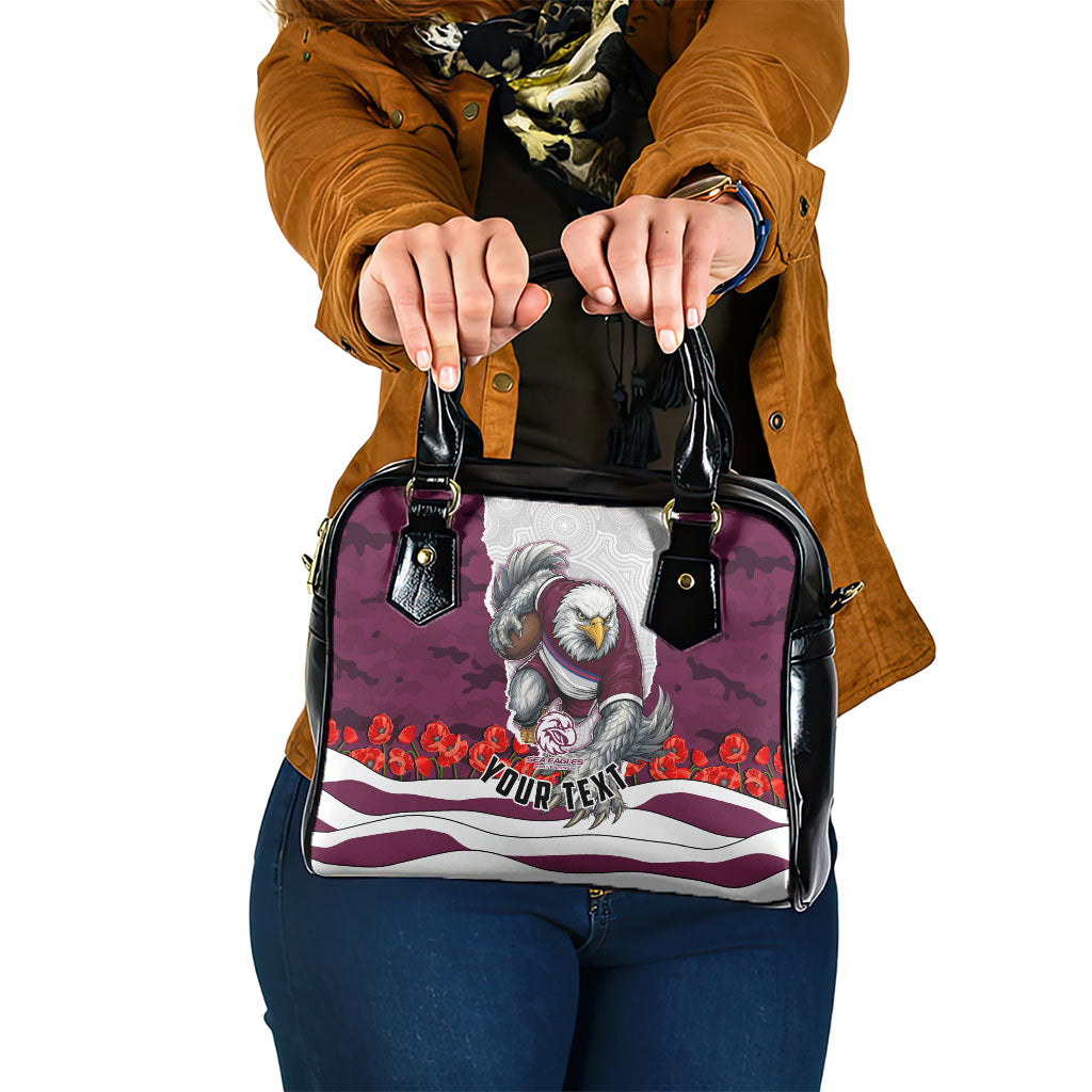Personalized Sea Eagles ANZAC Tribute Shoulder Handbag Poppy Field Soldier Silhouette Aboriginal Rugby Mascot