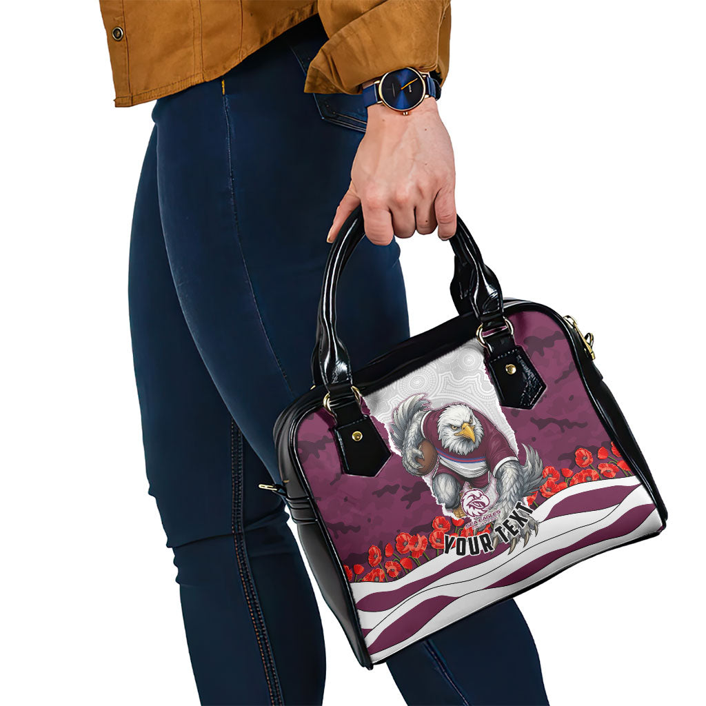 Personalized Sea Eagles ANZAC Tribute Shoulder Handbag Poppy Field Soldier Silhouette Aboriginal Rugby Mascot