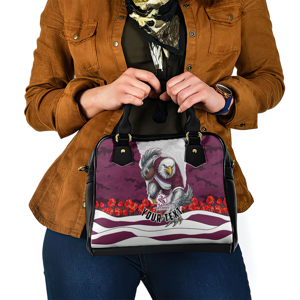 Personalized Sea Eagles ANZAC Tribute Shoulder Handbag Poppy Field Soldier Silhouette Aboriginal Rugby Mascot