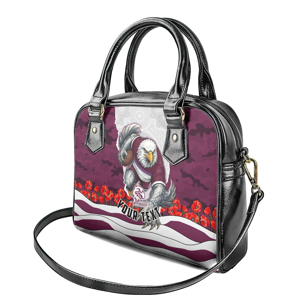 Personalized Sea Eagles ANZAC Tribute Shoulder Handbag Poppy Field Soldier Silhouette Aboriginal Rugby Mascot