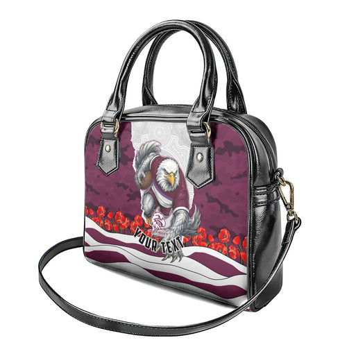 Personalized Sea Eagles ANZAC Tribute Shoulder Handbag Poppy Field Soldier Silhouette Aboriginal Rugby Mascot