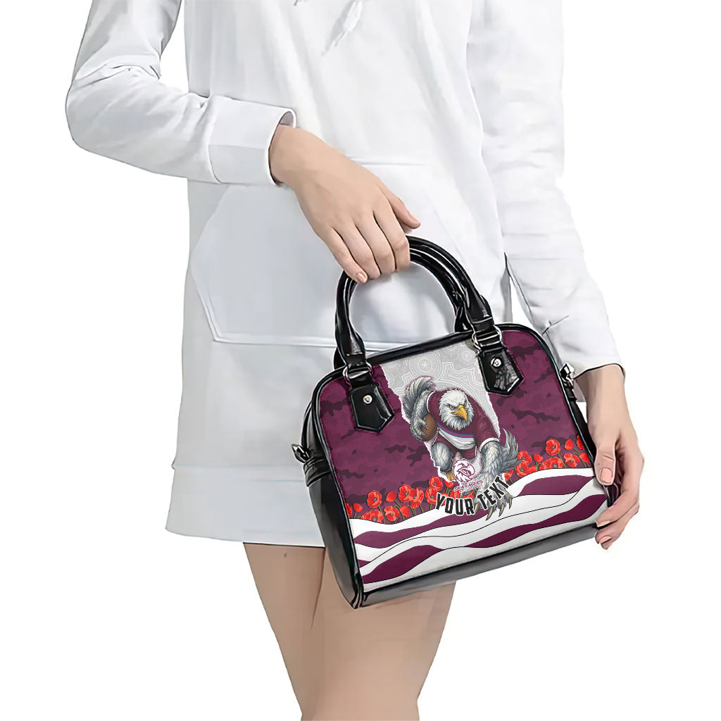 Personalized Sea Eagles ANZAC Tribute Shoulder Handbag Poppy Field Soldier Silhouette Aboriginal Rugby Mascot