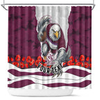 Personalized Sea Eagles ANZAC Tribute Shower Curtain Poppy Field Soldier Silhouette Aboriginal Rugby Mascot